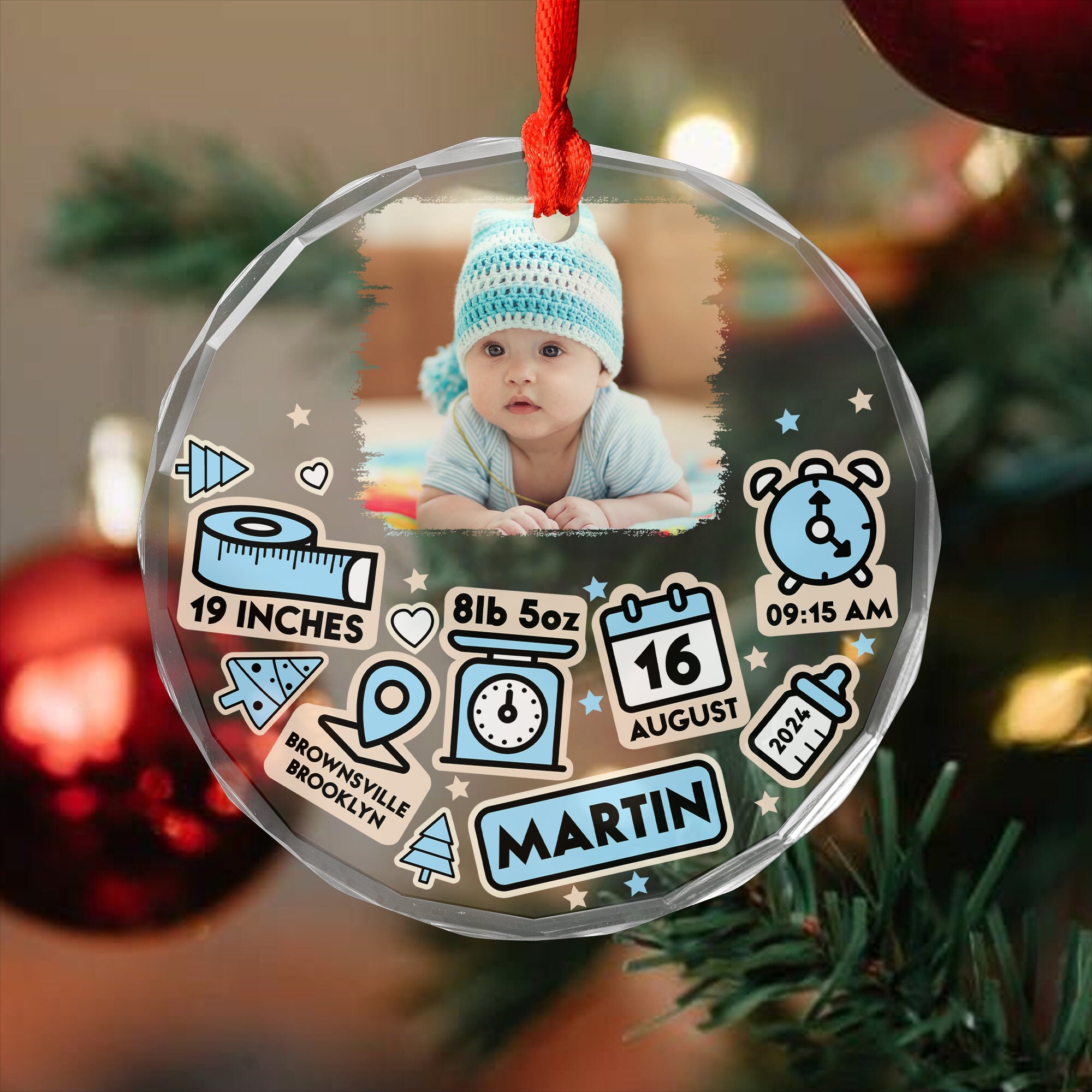 Personalized Photo Christmas Glass Ornament, First Christmas, Newborn Gift