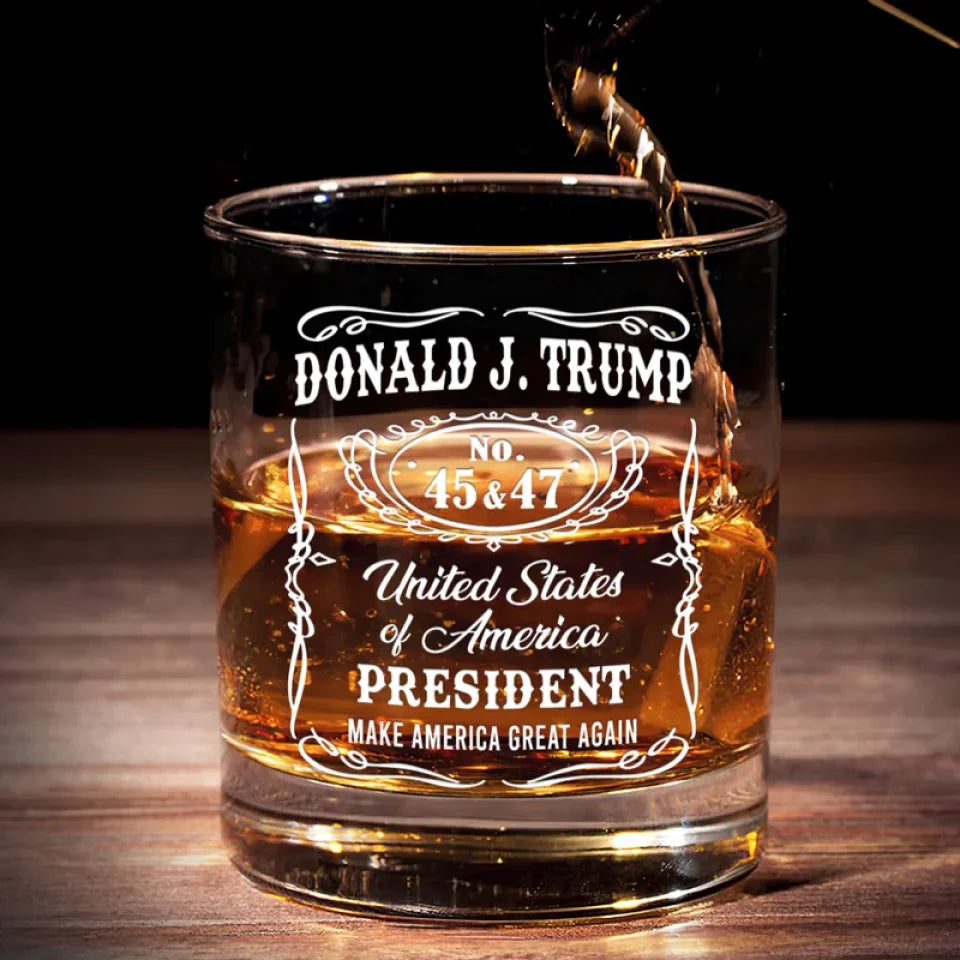 Trump2024 47th President Of The United States Whiskey Glass, Patriotic Glassware