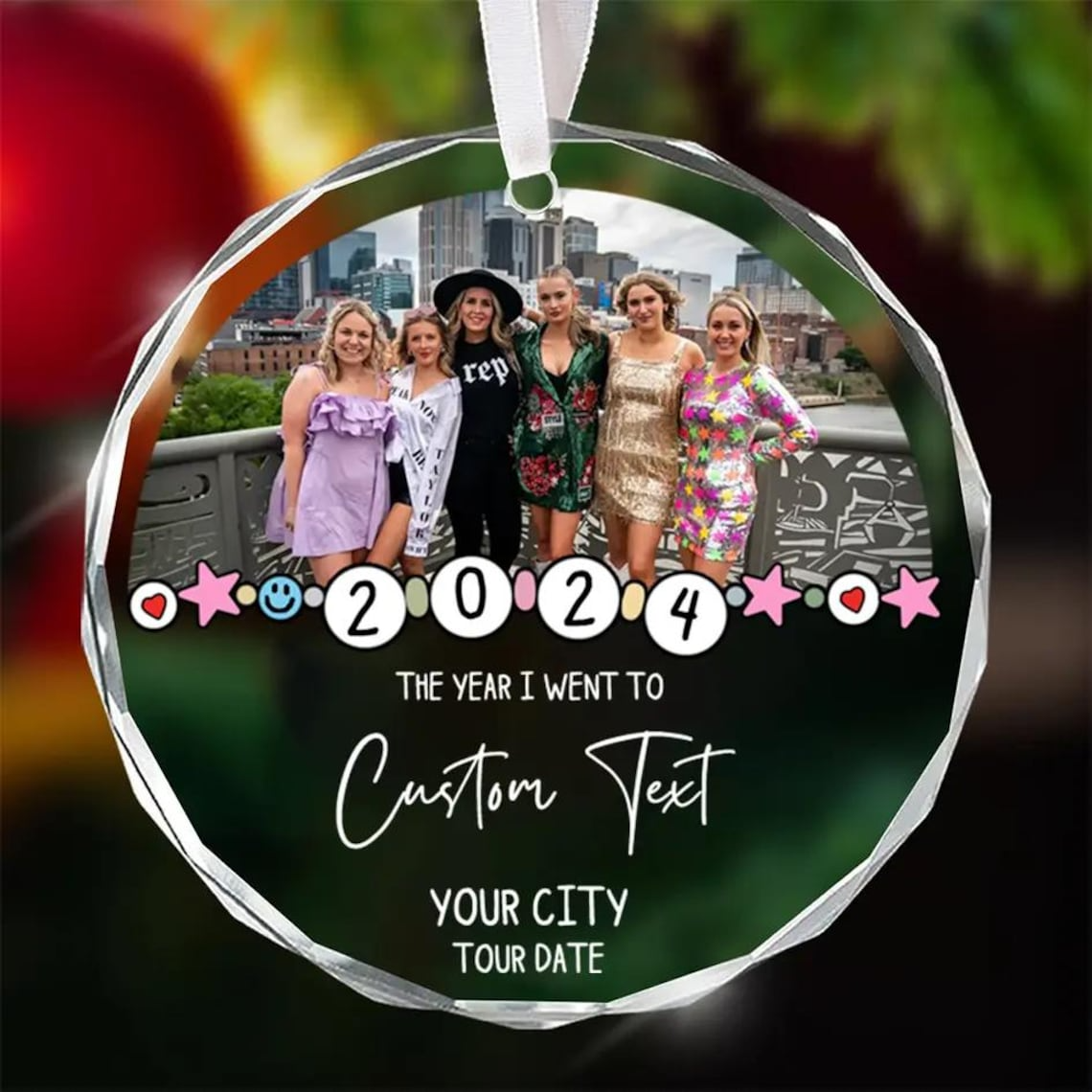 The Eras Tour Glass Ornaments, Custom Photo Ornament, 2024 Christmas Gift, Swifties Presents