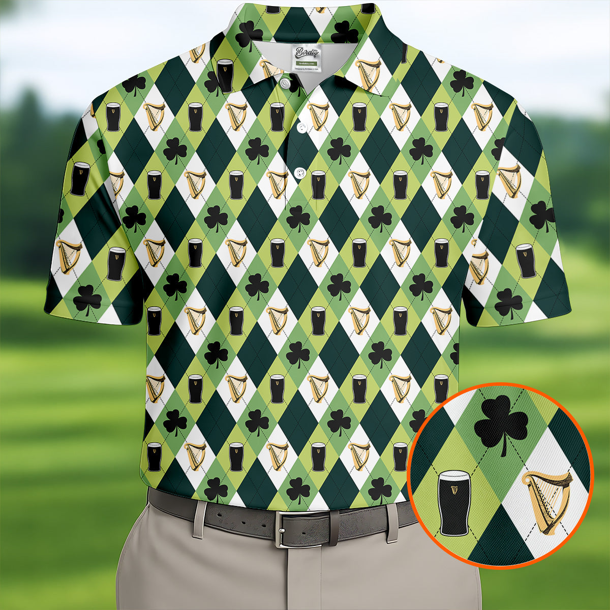 Green And White Argyle Pattern St Patrick's Day Golf Shirt, Golf Tops For Men, Polo For Men