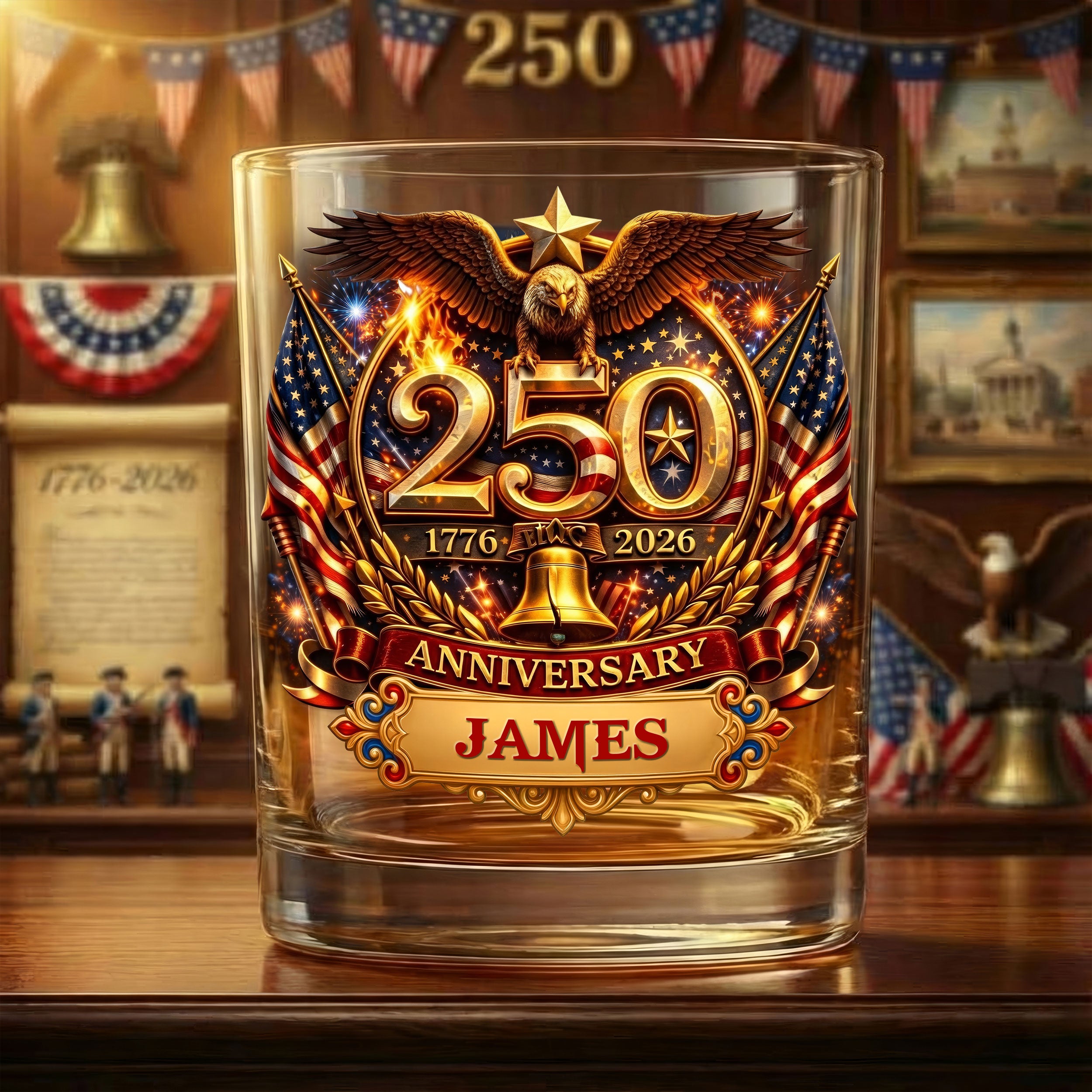 250th Anniversary Liberty Bell Flag And Bald Eagle Whiskey