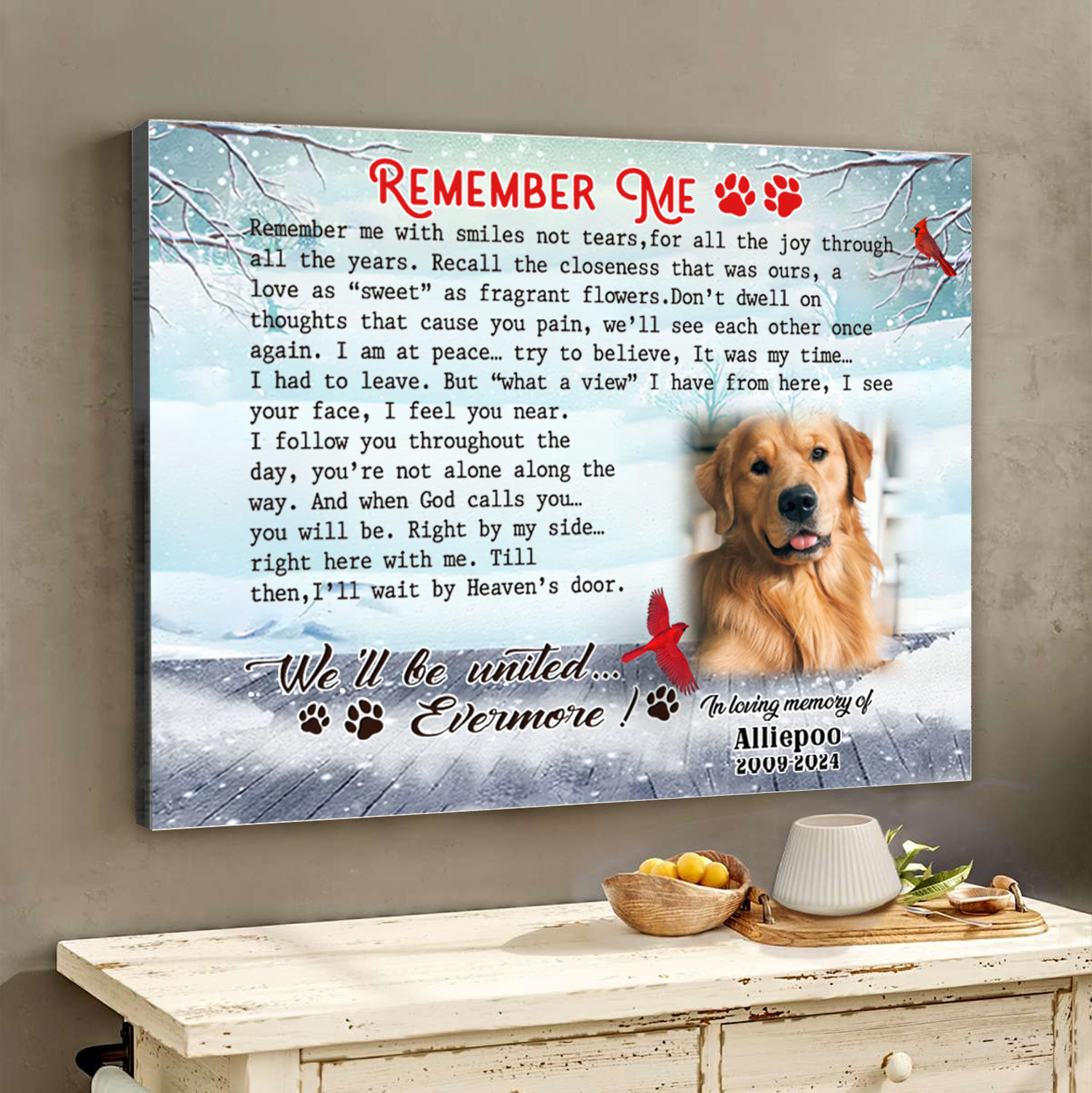 Remember Me Custom Photo Memorial Canvas Prints Wall Art, Gifts For Loss Of Dog