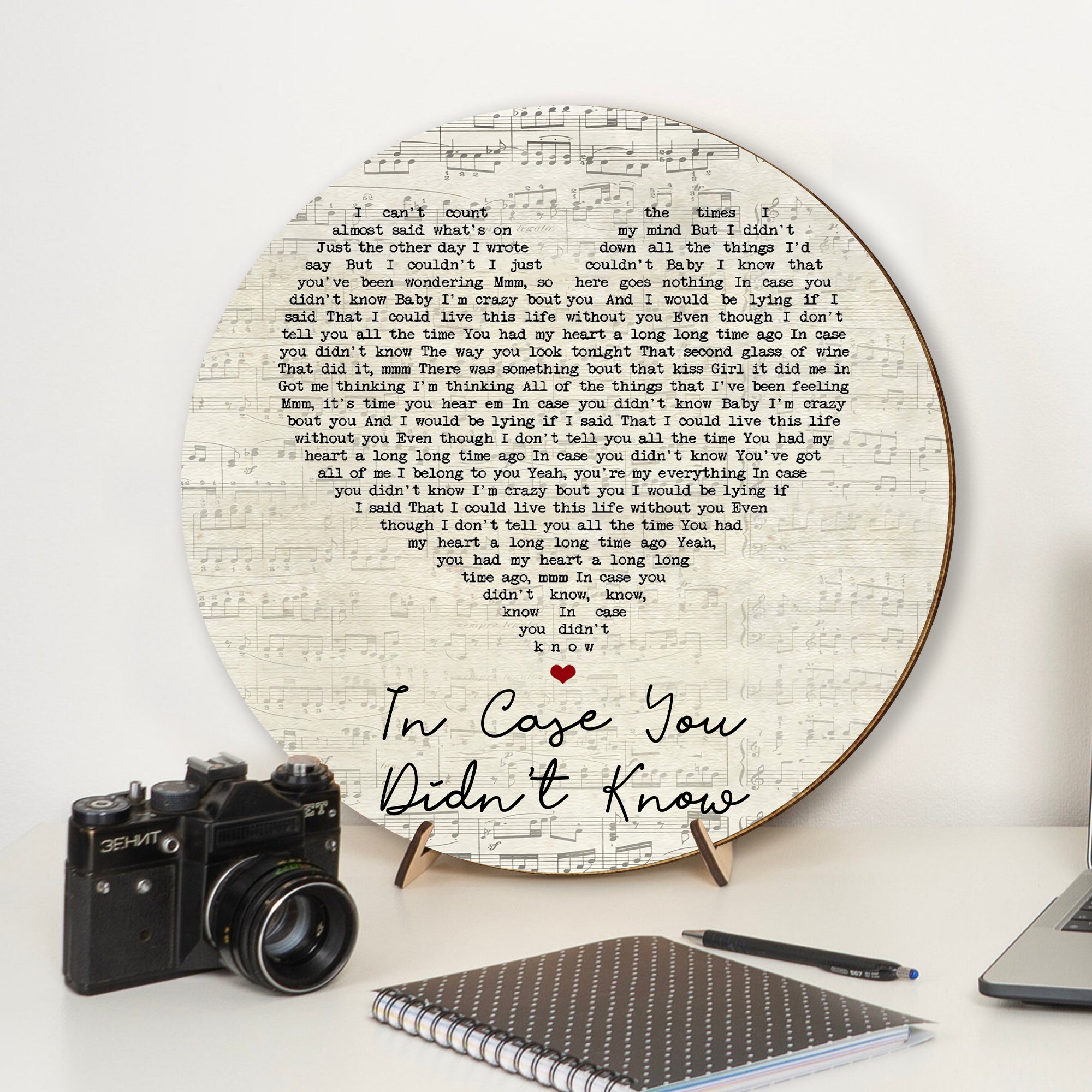 Brett Young In Case You Didn't Know Script Heart Song Lyric Print Round Wood Sign, Wood Signs For Home