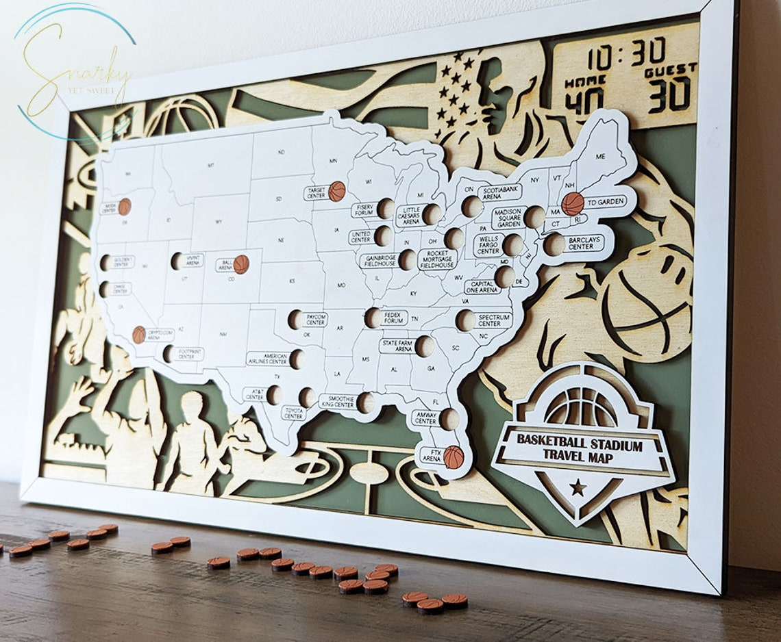 Basketball Map Sign Personalized Basketball Map With Pin, Map Of Basketball Stadiums, Gift ...