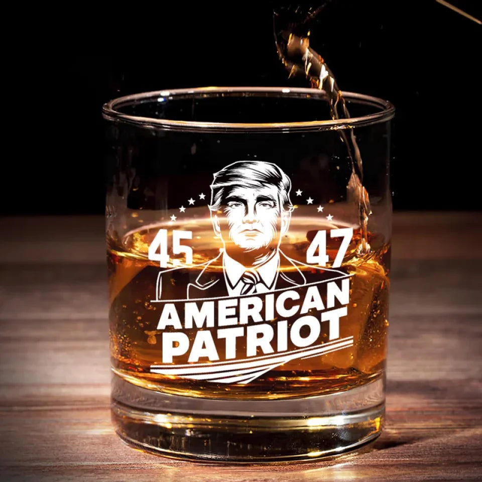 45 47 US President American Patriot Whiskey Glass, Trump2024 Old Fashioned Glass, Cool Gifts For Dad