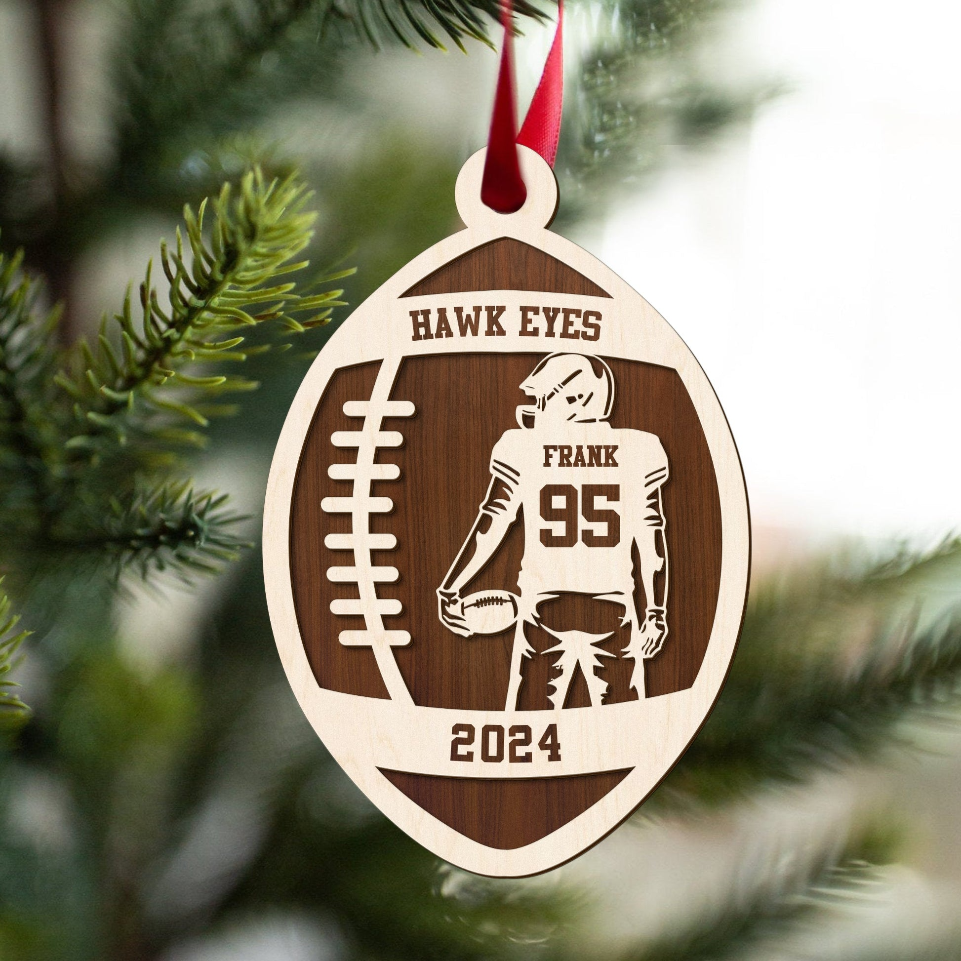 Personalized Football Ornaments, 2-Layer Wooden Ornament, Sports Ornament, Football Player Gift