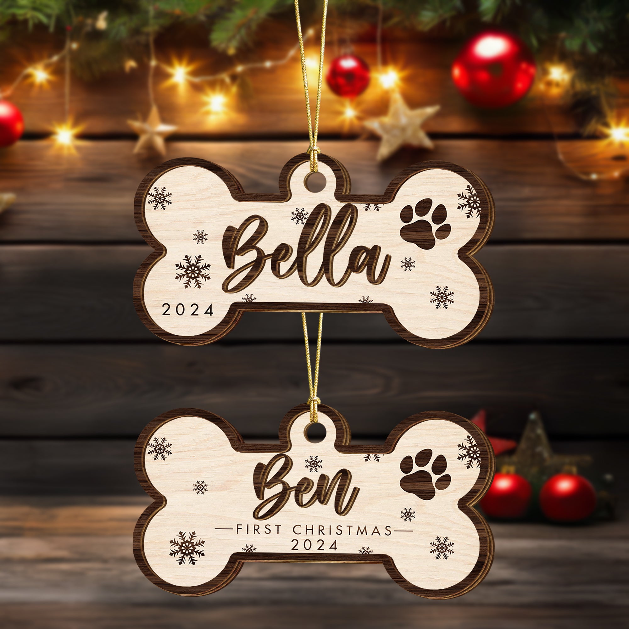 Personalized Christmas Bone Ornament, Stocking Tags, Christmas Tree Decor