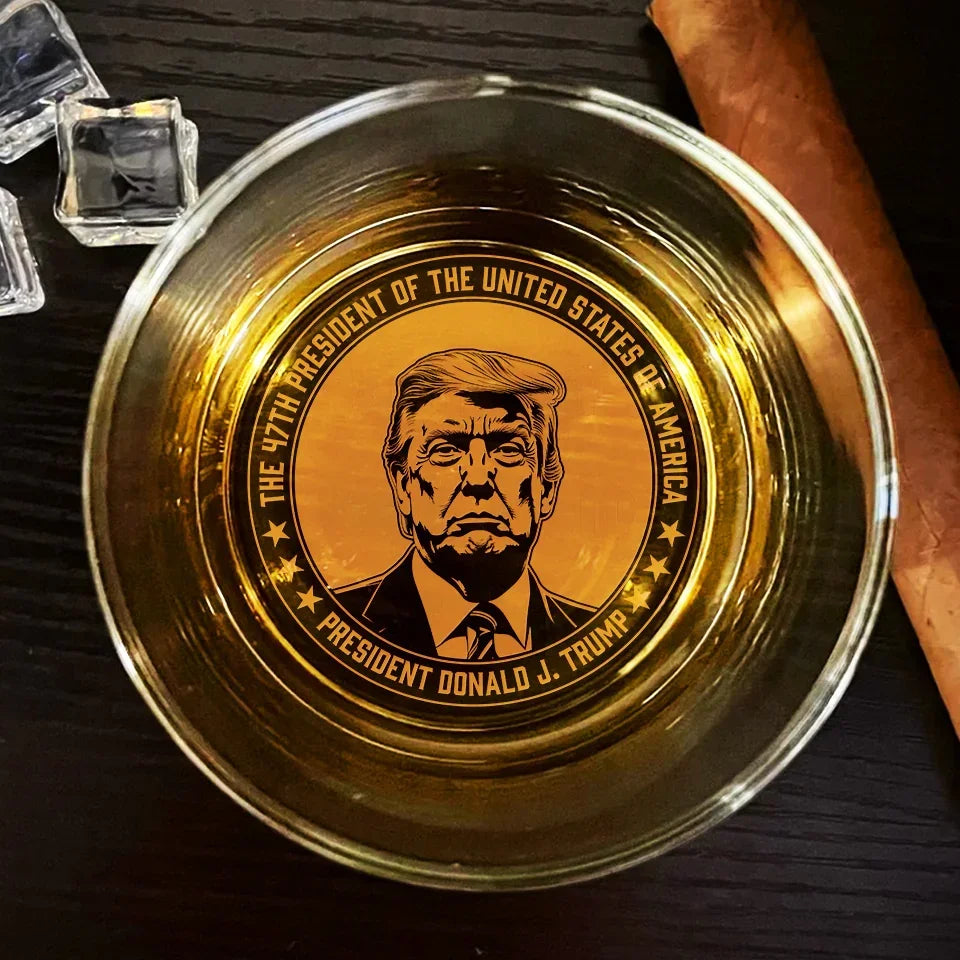 President Trump2024 Whiskey Glass, Old Fashioned Glass, Patriot Glass, Cool Gifts For Dad