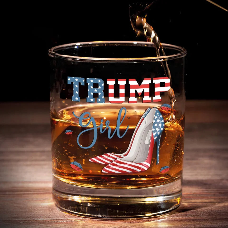 Trump Girl With High Heels Whiskey Glass, Patriotic Wine Glasses, Gifts For Trump Supporters