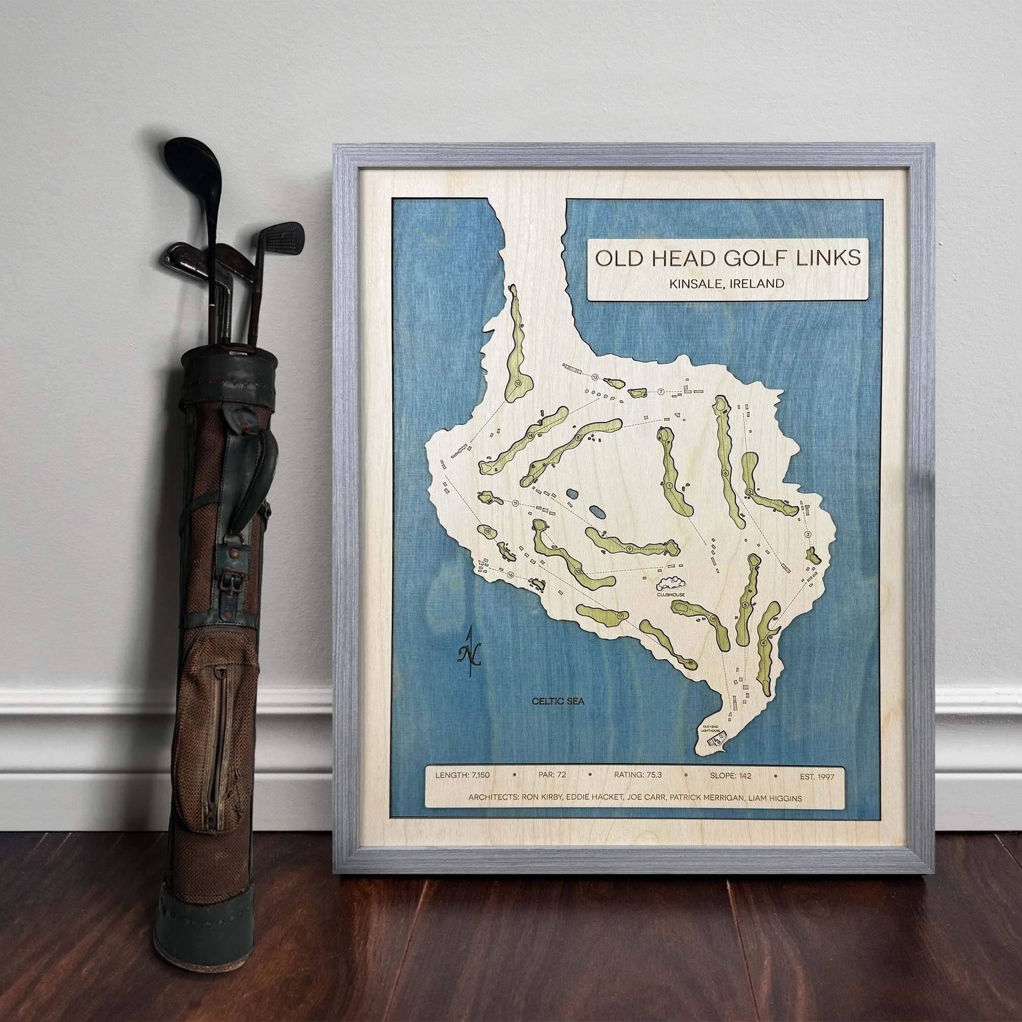 Old Head Golf Links Custom Golf Course Map, Golf Art, Golf Wood Sign, Gifts For Golf Lovers