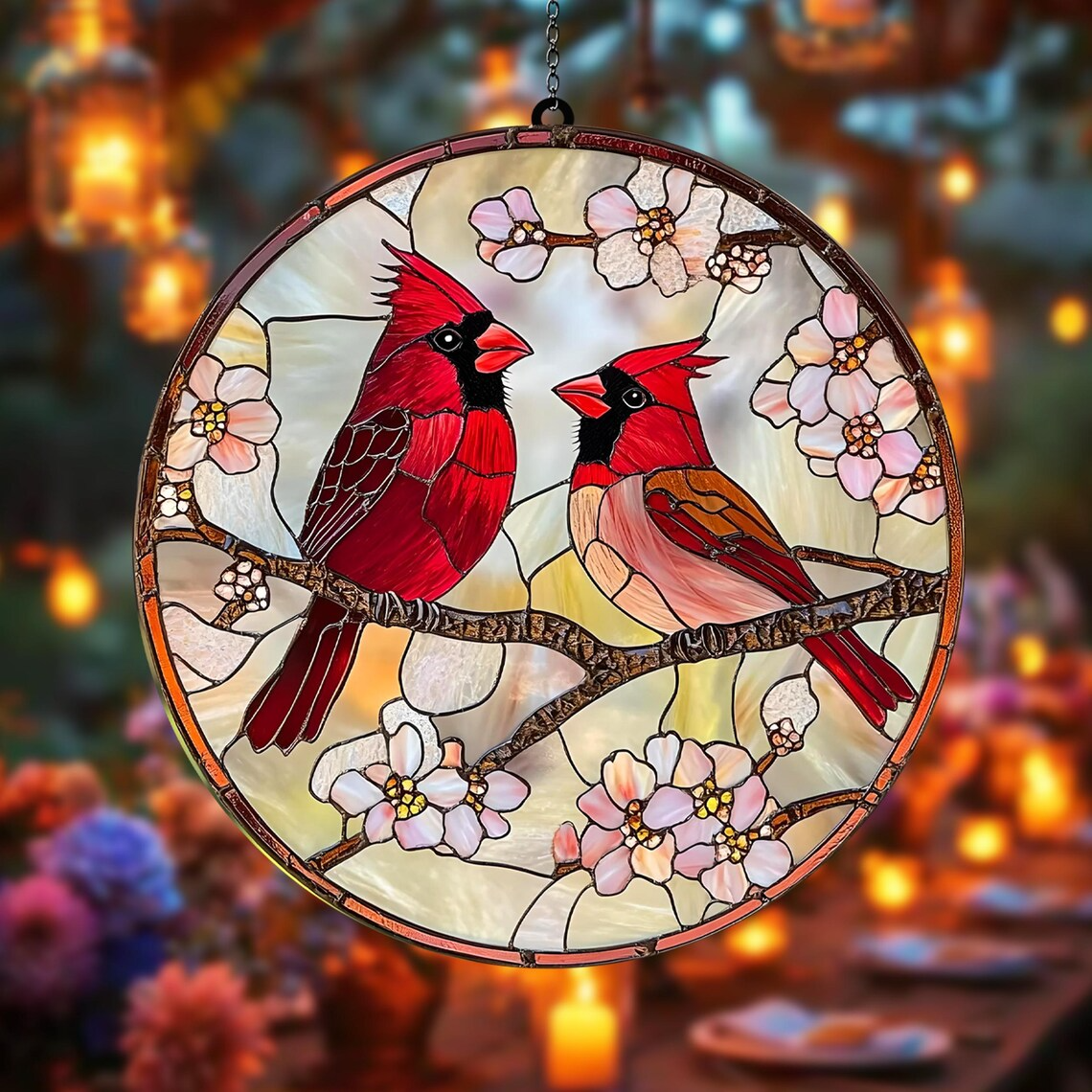 Red Cardinal Suncatcher Ornament, Couple Cardinal Suncatcher, Memorial Christmas Gift