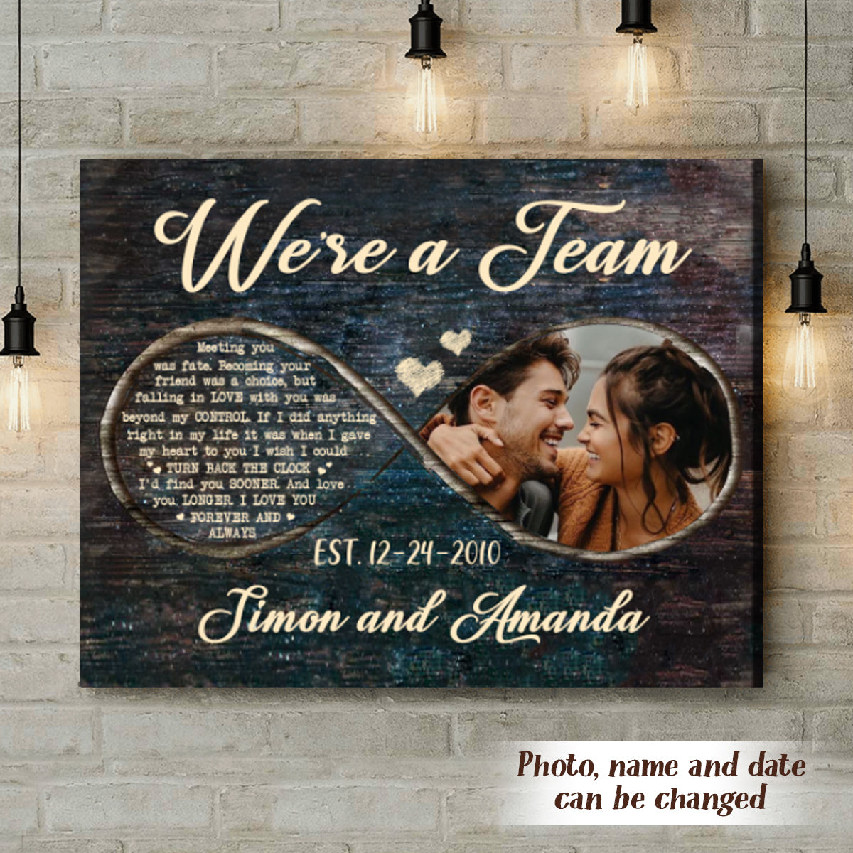 Custom Photo We Are A Team Canvas, Couple Canvas Wall Art, Wedding Anniversary Gifts, Valentine's Couple Gifts