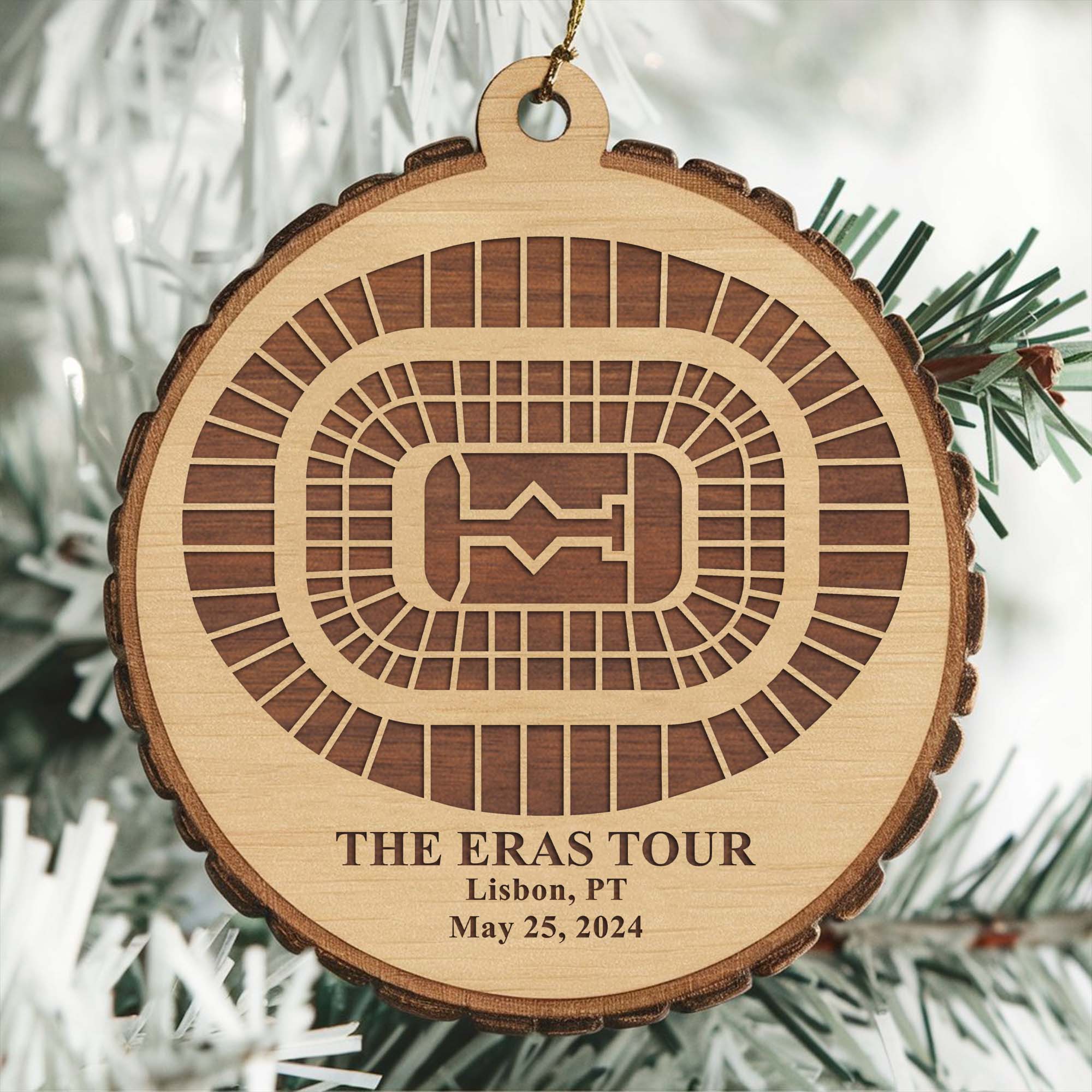 The Eras Tour Lisbon Stadium Personalized Christmas Wood Ornament, Gift For Swifties