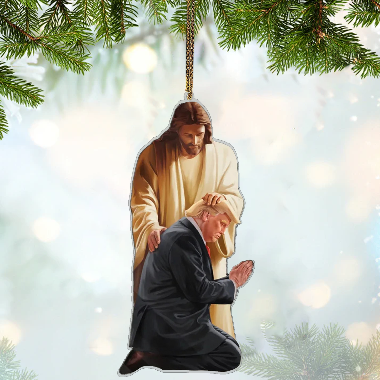 Trump Praying Christmas Gift, Trump 2024 America President Christmas Acrylic Ornament, Christ Ornament