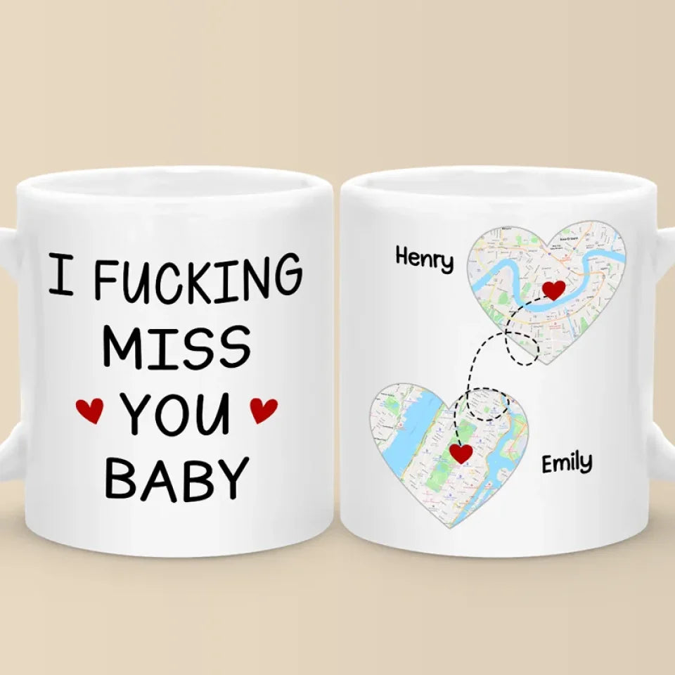 I Miss You Baby Coffee Mug, Custom Map Mug, Long Distance Relationship Gift, Personalized Gifts For Couple