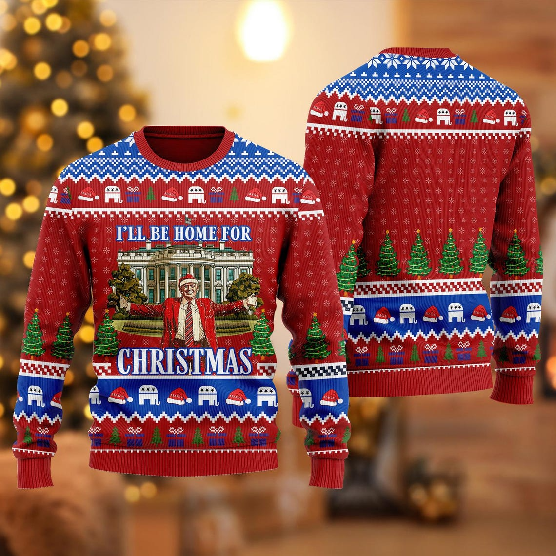 I'll Be Home For Christmas Ugly Christmas Sweater, Funny Humorous Trump2024 Christmas Shirts