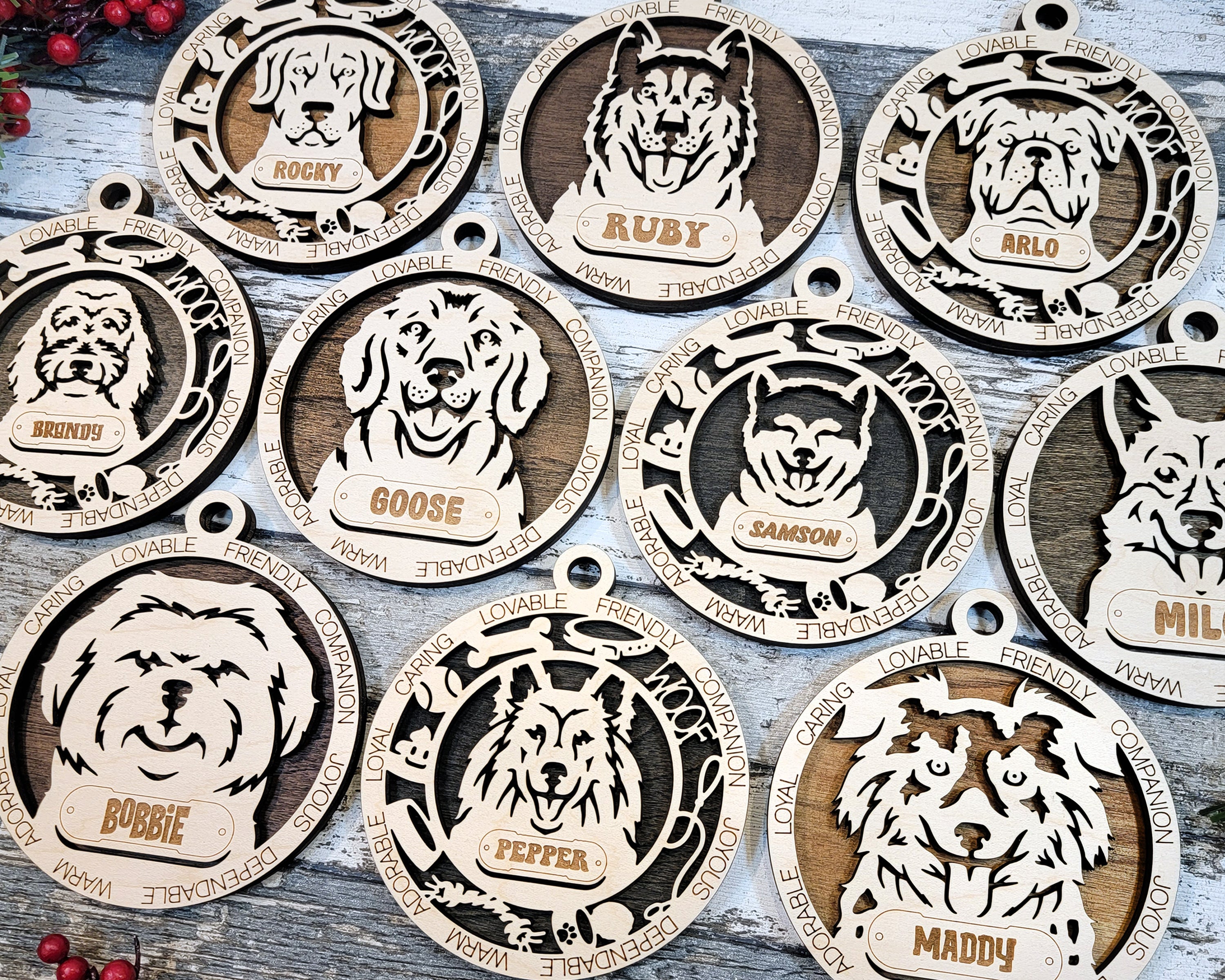 Personalized Dog Ornaments, Christmas Pet Ornament, Gifts For Dog Lovers, 2-Layer Wooden Ornament