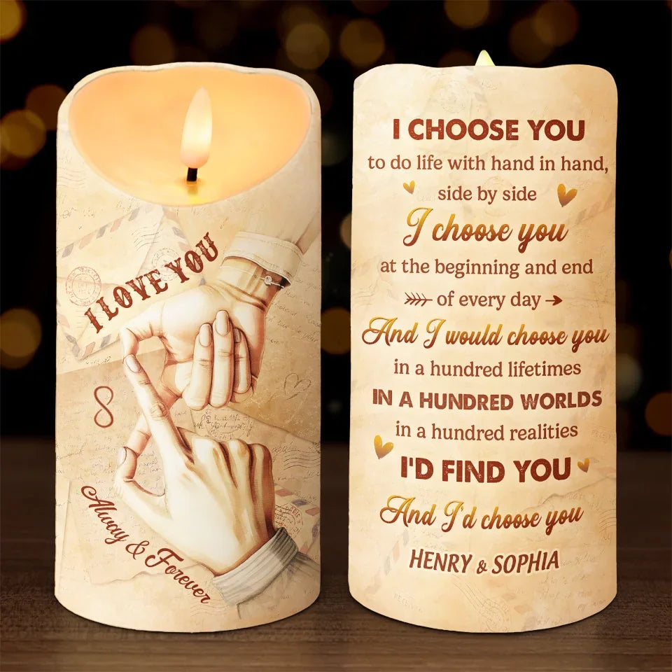 I Love You, I Choose You Flameless LED Candle, Personalized Led Candles, Wedding Anniversary Gifts