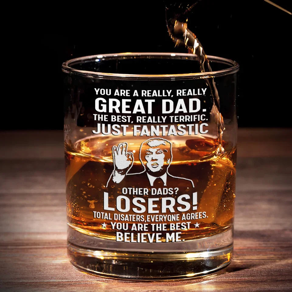 Funny Humorous Great Dad Whiskey Glass, Trump2024 Old Fashioned Glass, Cool Gifts For Dad