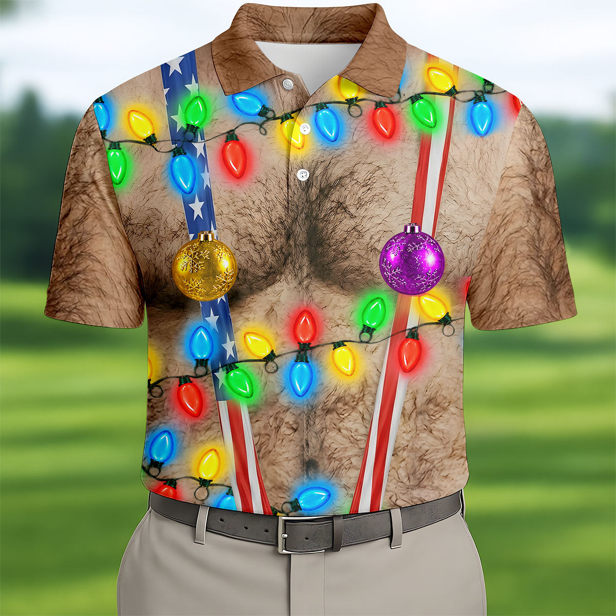 Lights Suspenders Christmas Golf Shirt, Golf Polo Shirts For Men, Mens Golf Shirts