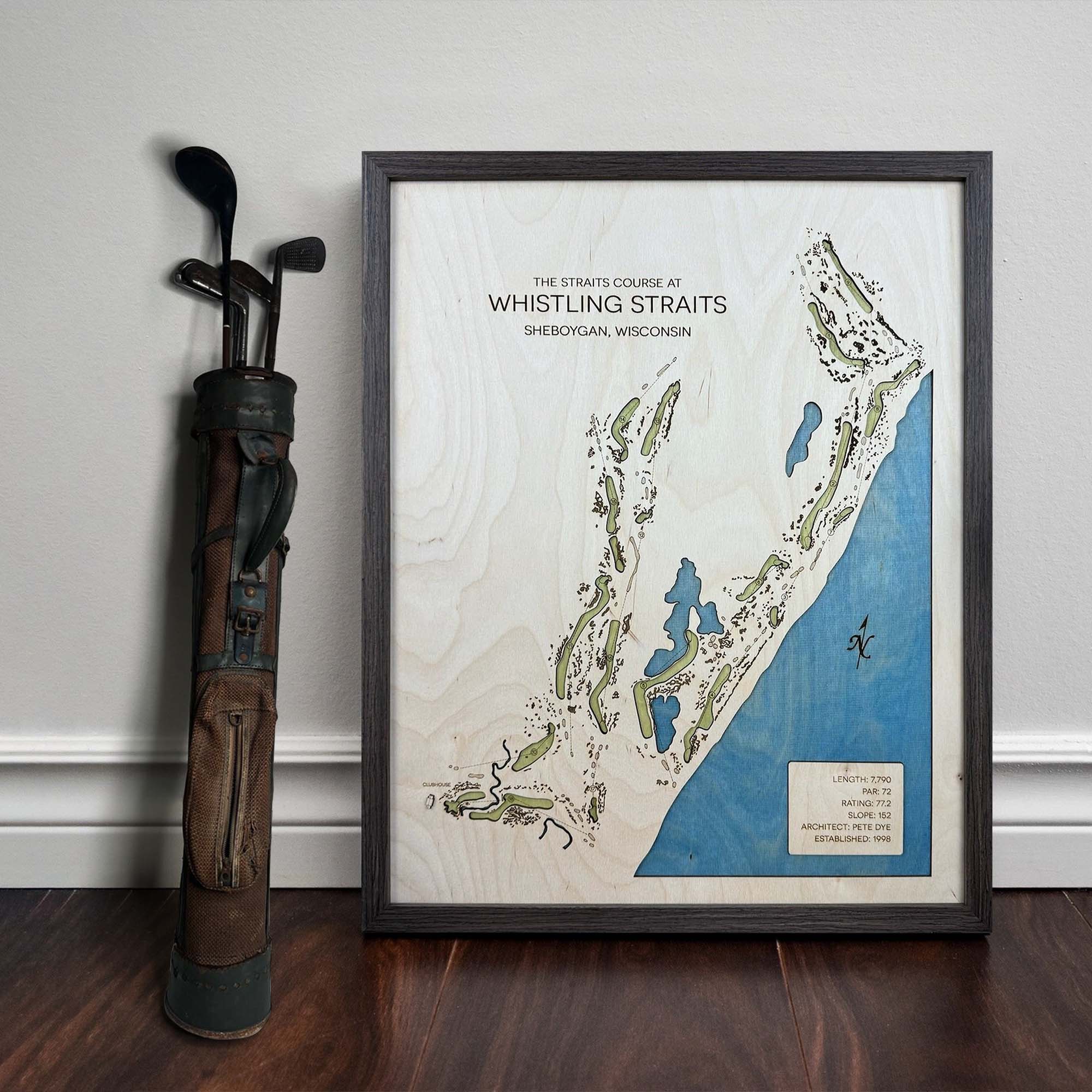 Whistling Straits Golf Course Custom Golf Course Map, Golf Art, Golf Wood Sign, Gifts For Golf Lovers