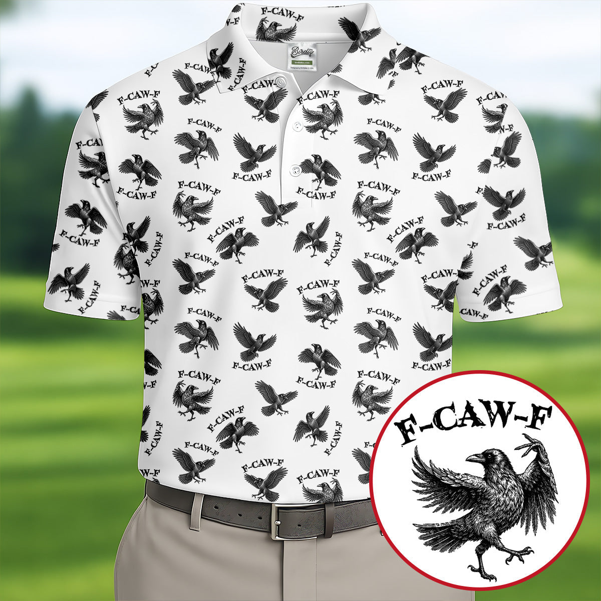 F-Caw-F Raven Halloween Golf Polo Shirt, Halloween Shirt For Men, Golf Apparel For Men