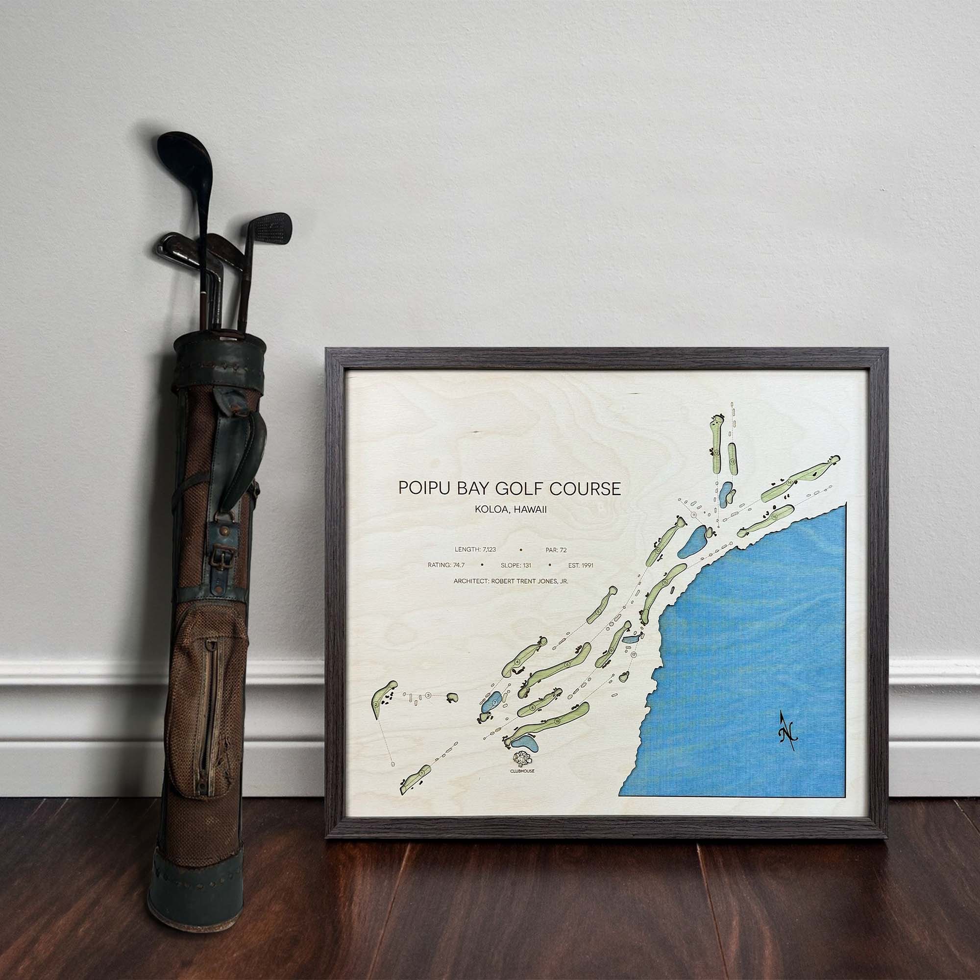 Poipu Bay Golf Course Custom Golf Course Map, Golf Art, Golf Wood Sign, Gifts For Golf Lovers