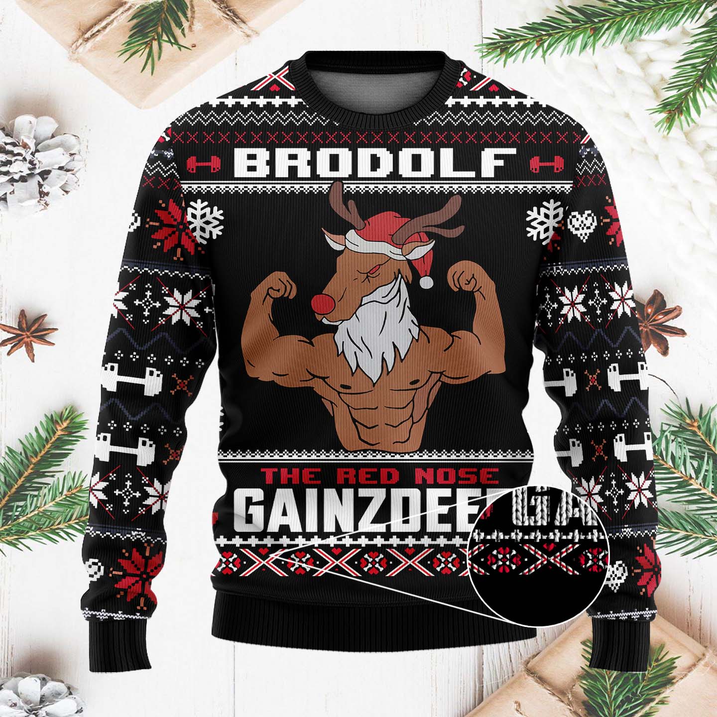 Brodolf the Red Nose Gainzdeer Funny Christmas Ugly Sweater, Christmas Gifts