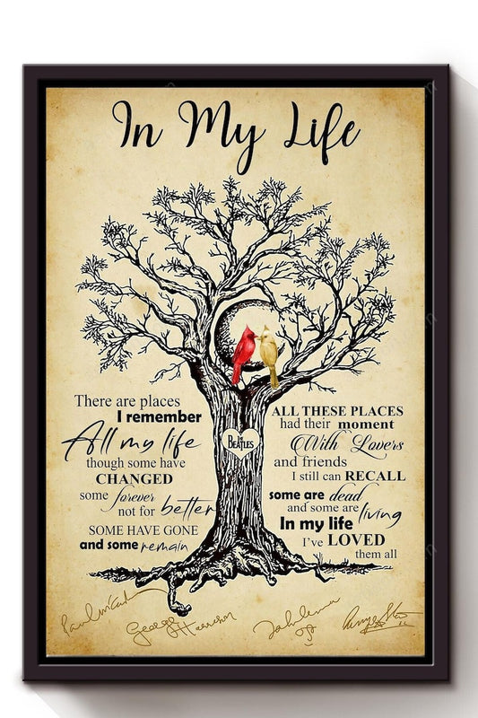 In My Life Lyrics Vintage Tree Wall Art For Music Fan Poster Wrapped Canvas Framed Gift Idea