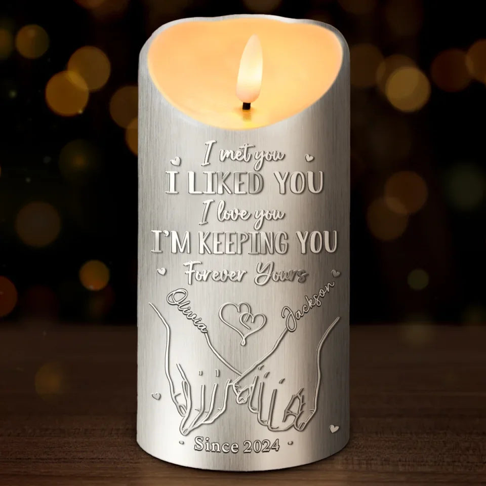 I Met You I Liked You I Love You Holding Hand Personalized LED Candle, Couple Valentines Gifts