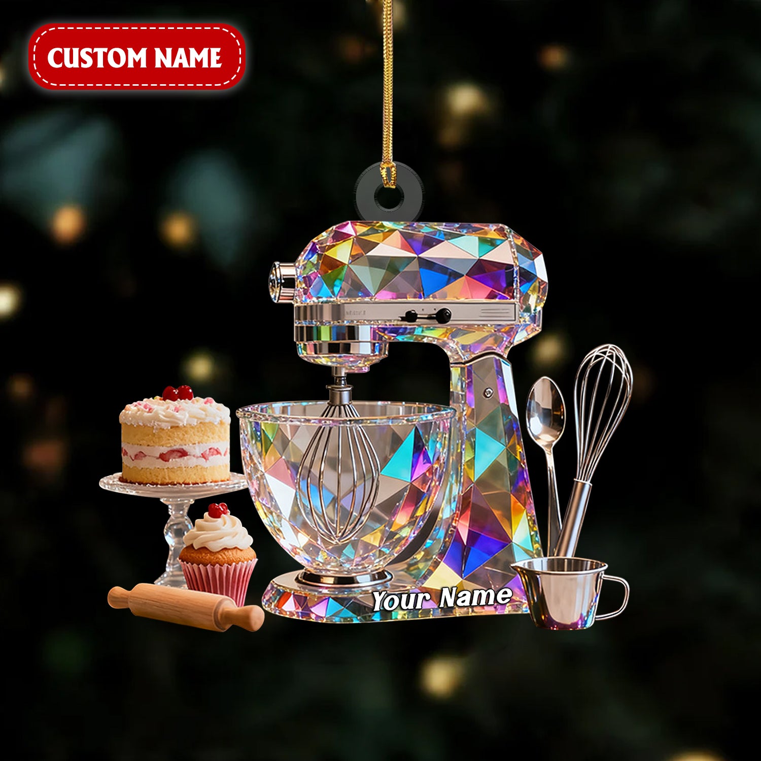 Dough Machine Custom Name Stained Glass Effect Acrylic Christmas Ornament, Gifts For Baking Lovers, Xmas Decor