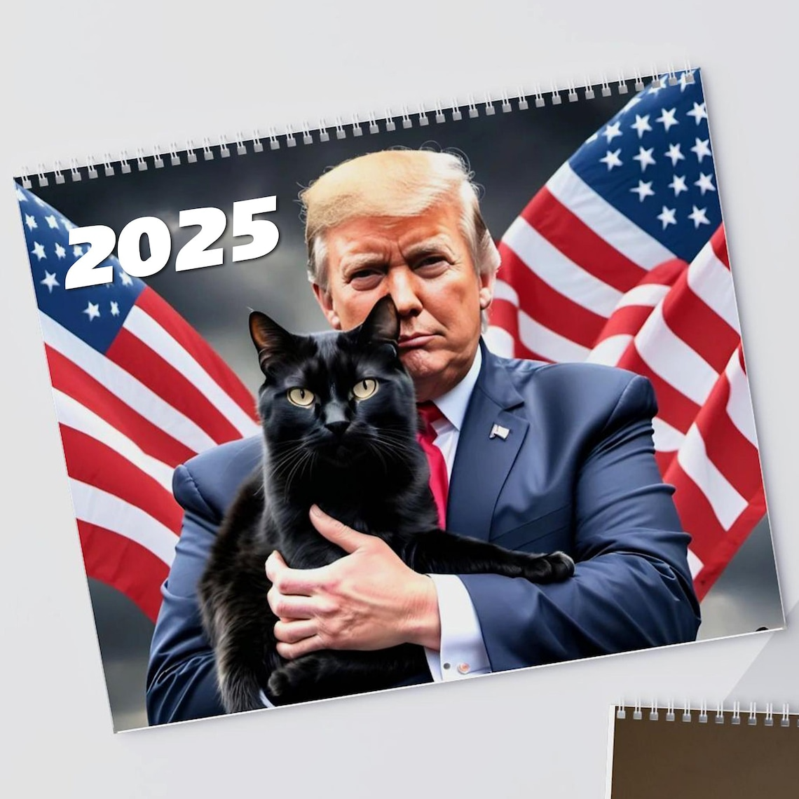 Trump2025 With Black Cat Calendar, Gag Gift Mag Gift, 47th US President Photo Calendar, Political Humor Calendar, Patriotic Gift