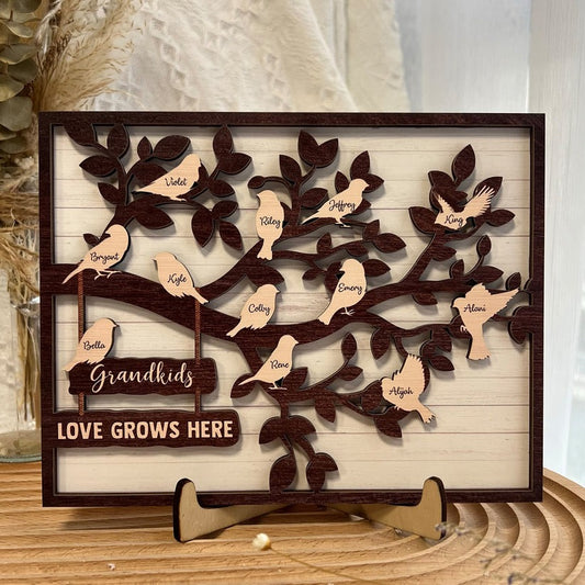 Grandkids Tree Love Grows Here - Personalized Wooden Plaque