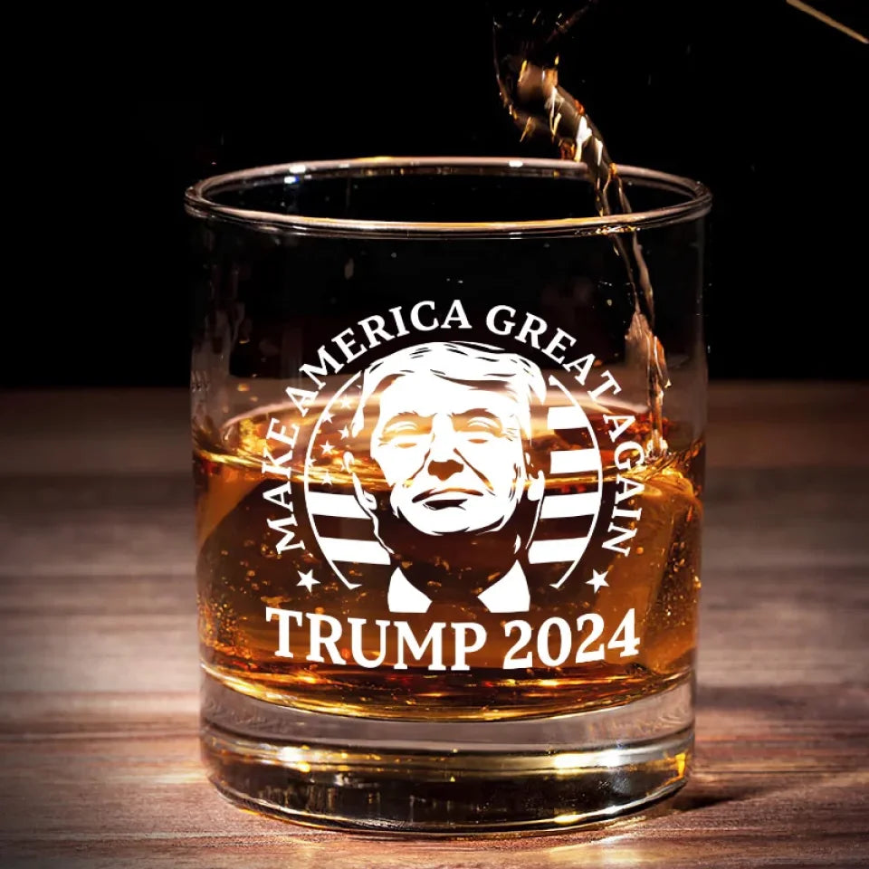 47th US President Making America Great Again Whiskey Glass, Funny Glassware, Cool Gifts For Dad