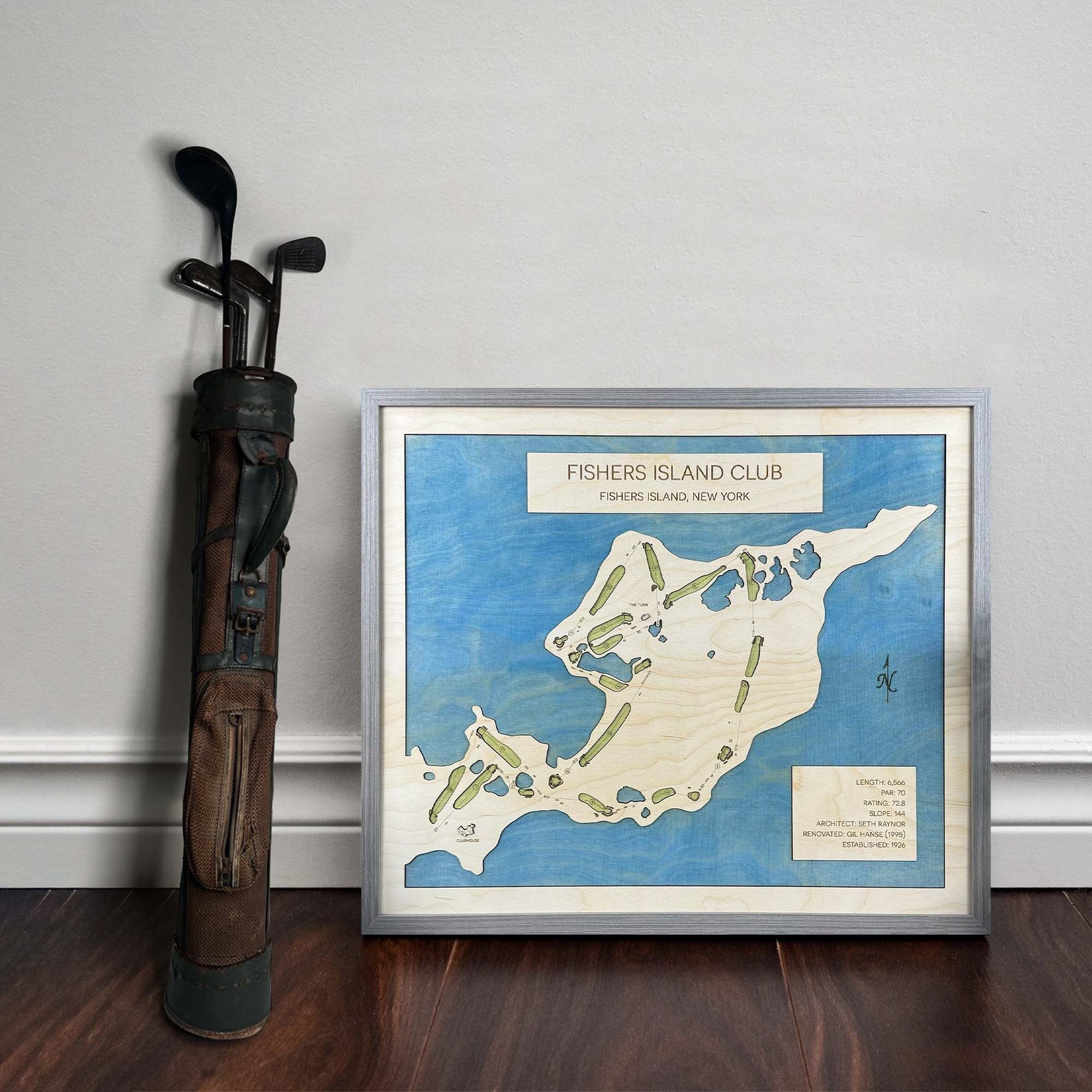 Fishers Island Club Custom Golf Course Map, Golf Art, Golf Wood Sign, Gifts For Golf Lovers