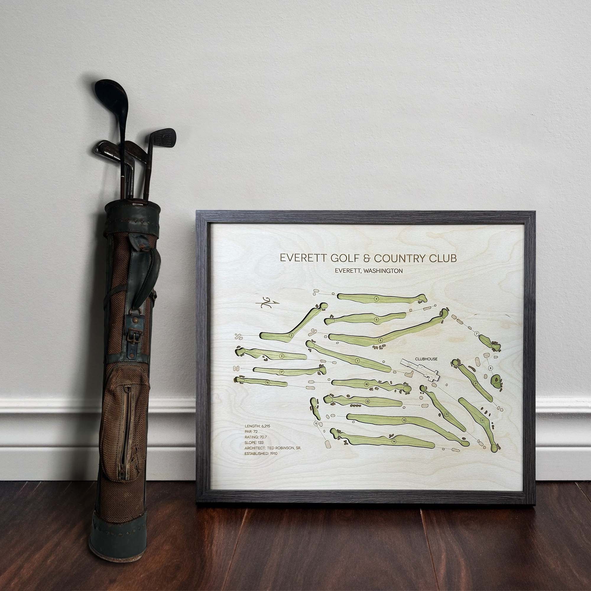 Everett Golf and Country Club Custom Golf Course Map, Golf Art, Golf Wood Sign, Gifts For Golf Lovers