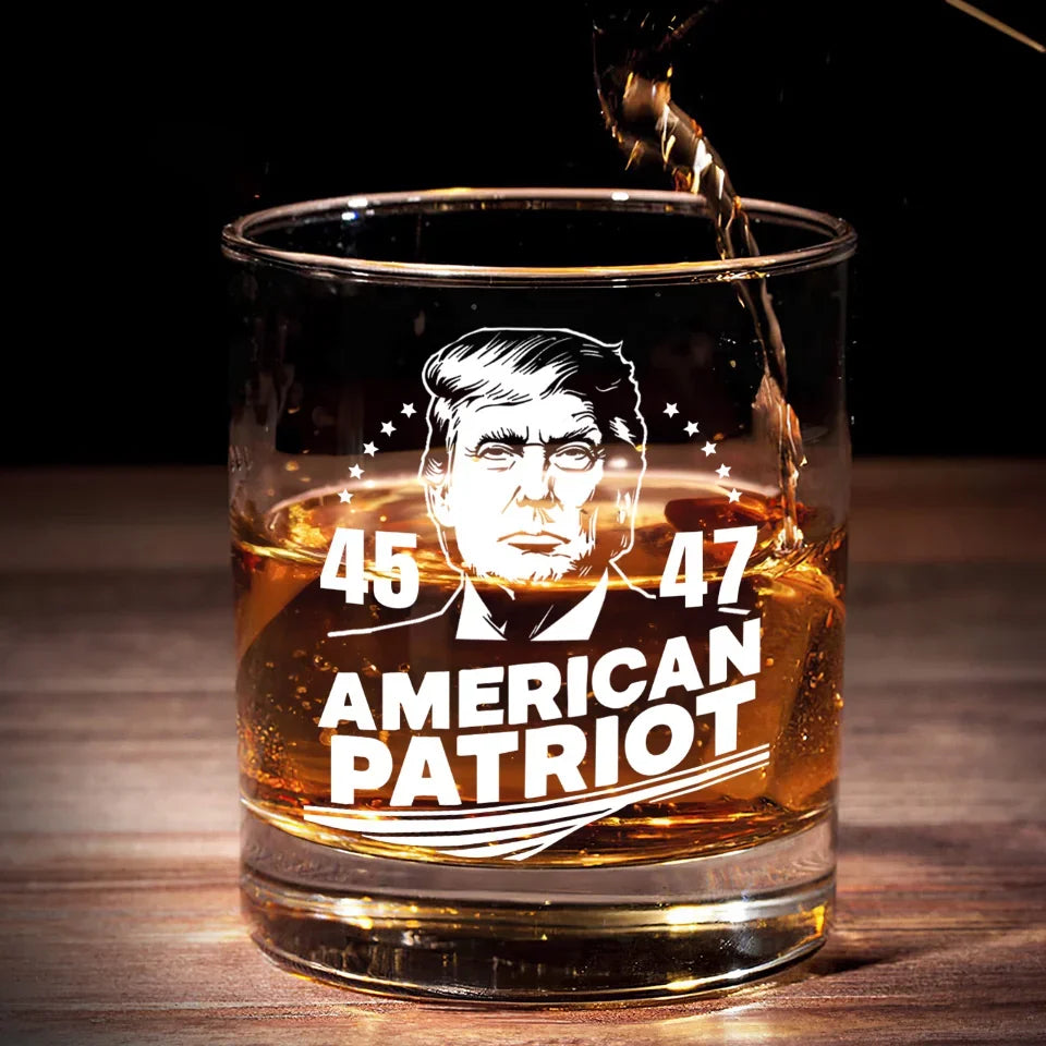 Trump2024 American Patriot Whiskey Glass, Wine Glass, Old Fashioned Glass, Christmas Gifts For Dad