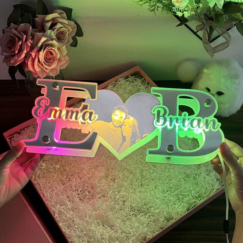 Personalized Letter Led Acrylic Light, Custom Photo Acrylic Led Sign, Couple Valentines Gift