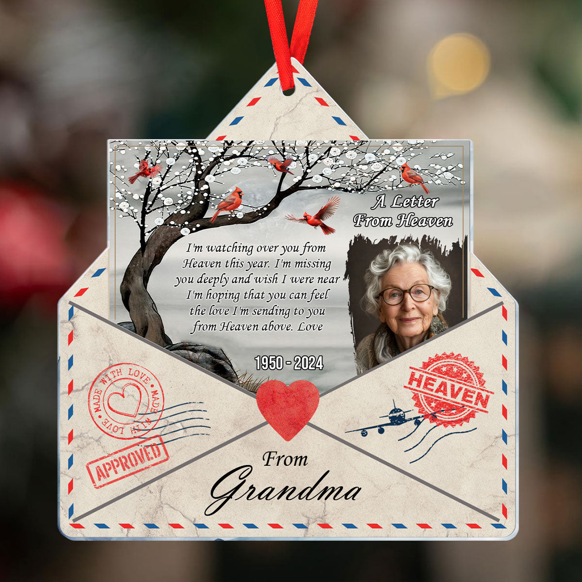 Personalized Letter From Heaven Acrylic Ornament, Photo Christmas Ornaments, Memorial Ornament