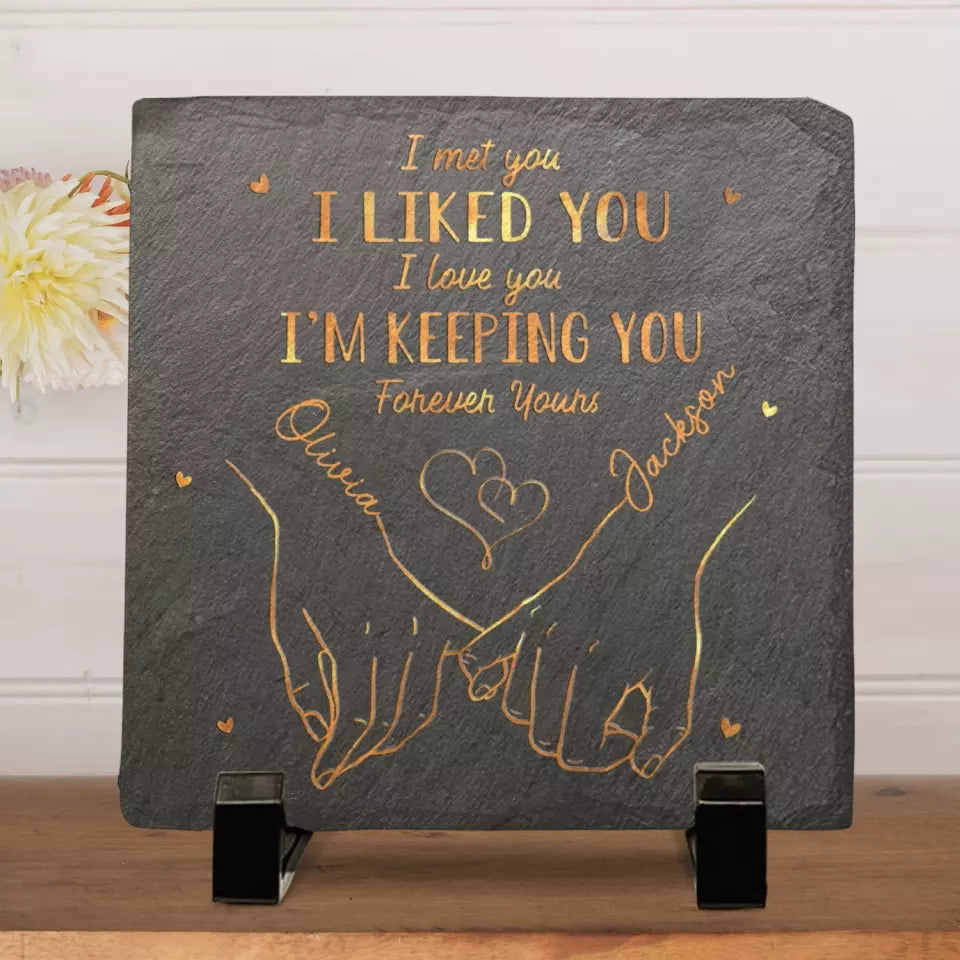 I Met You I Liked You Custom Photo Square Shaped Stone With Stand, Gifts For Couple, Wedding Anniversary Gifts