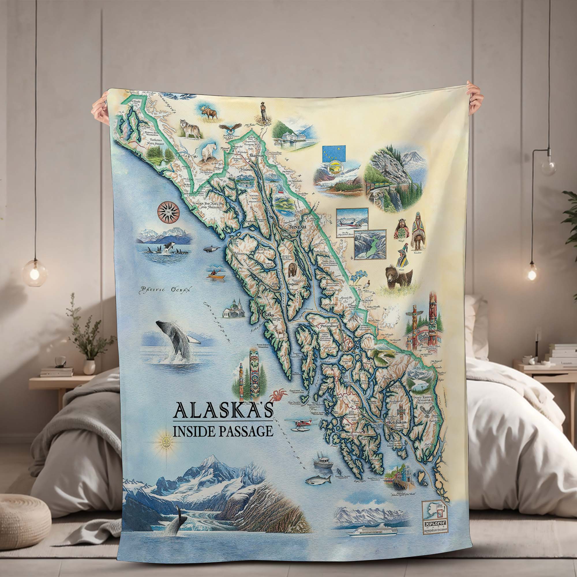 Alaska's Inside Passage Map Blanket, Gift For Travelers, Outdoor Gift