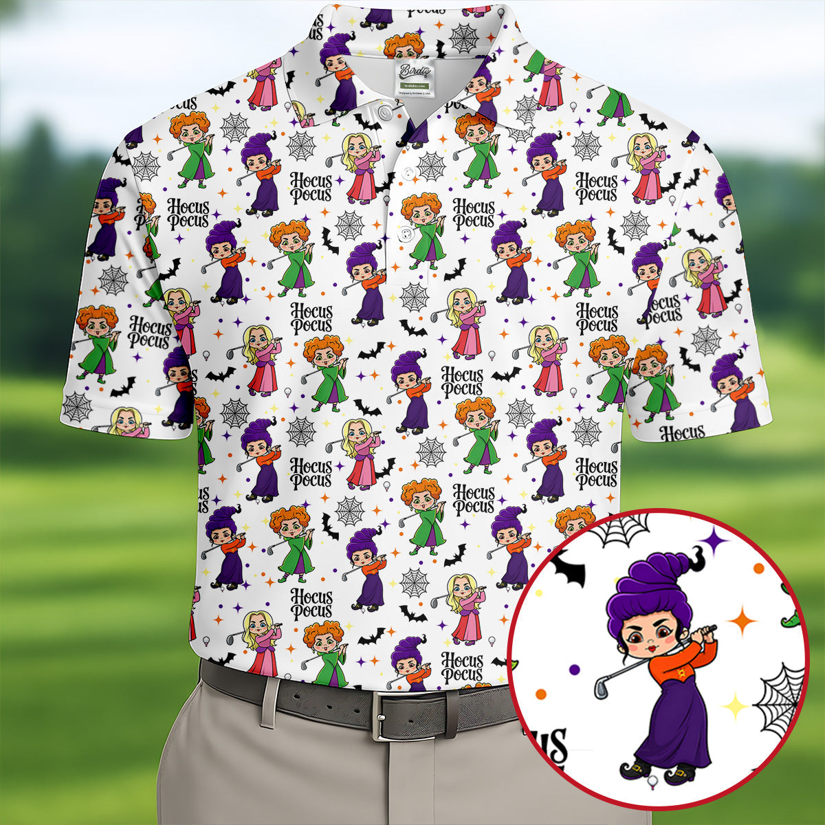Hocus Pocus Horror Character Polo Shirt, Halloween Shirts For Men, Mens Golf Polo
