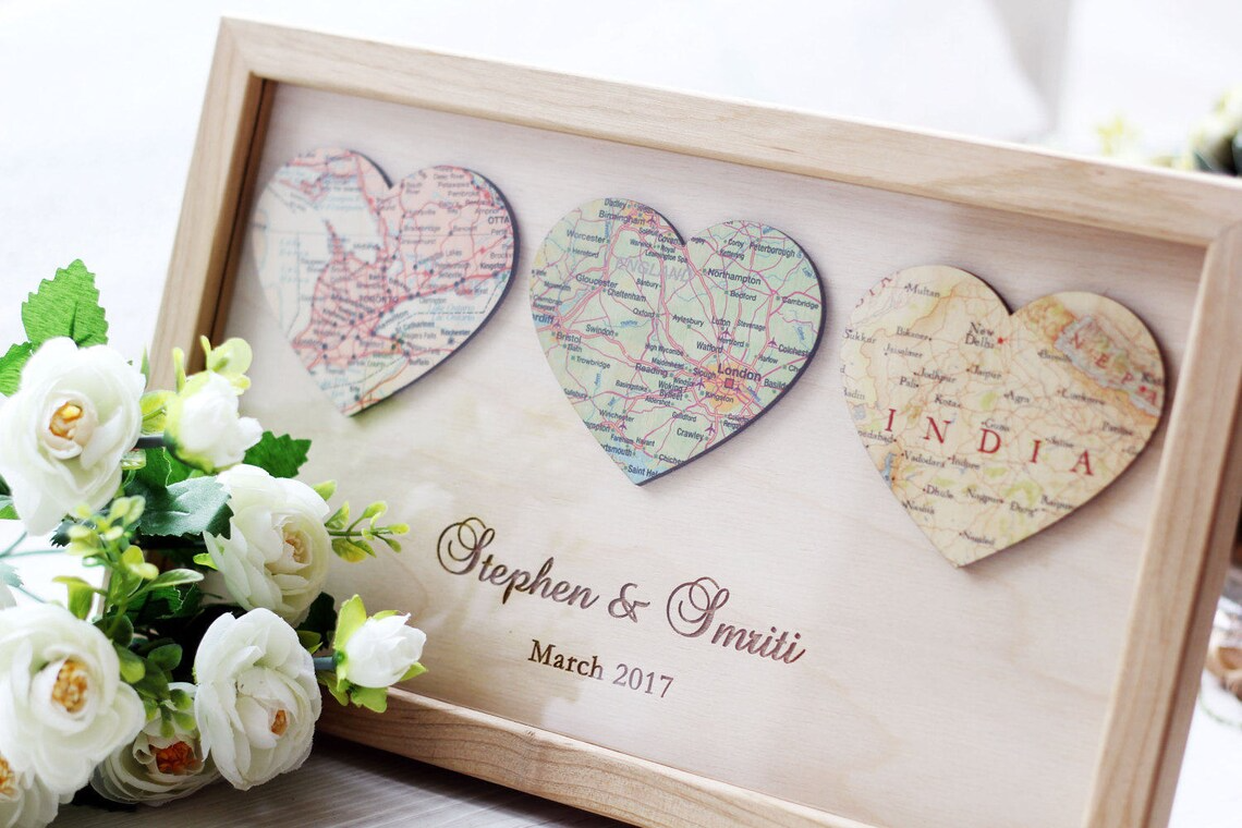 Map Heart Wood Sign, Personalized Wedding Map, Personalized Gifts For Couples, Newlywed Gift