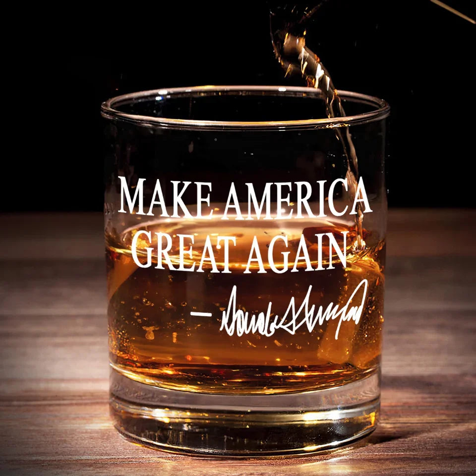 Trump2024 Make America Great Again Whiskey Glass, Patriotic Wine Glass, Presents For Dad