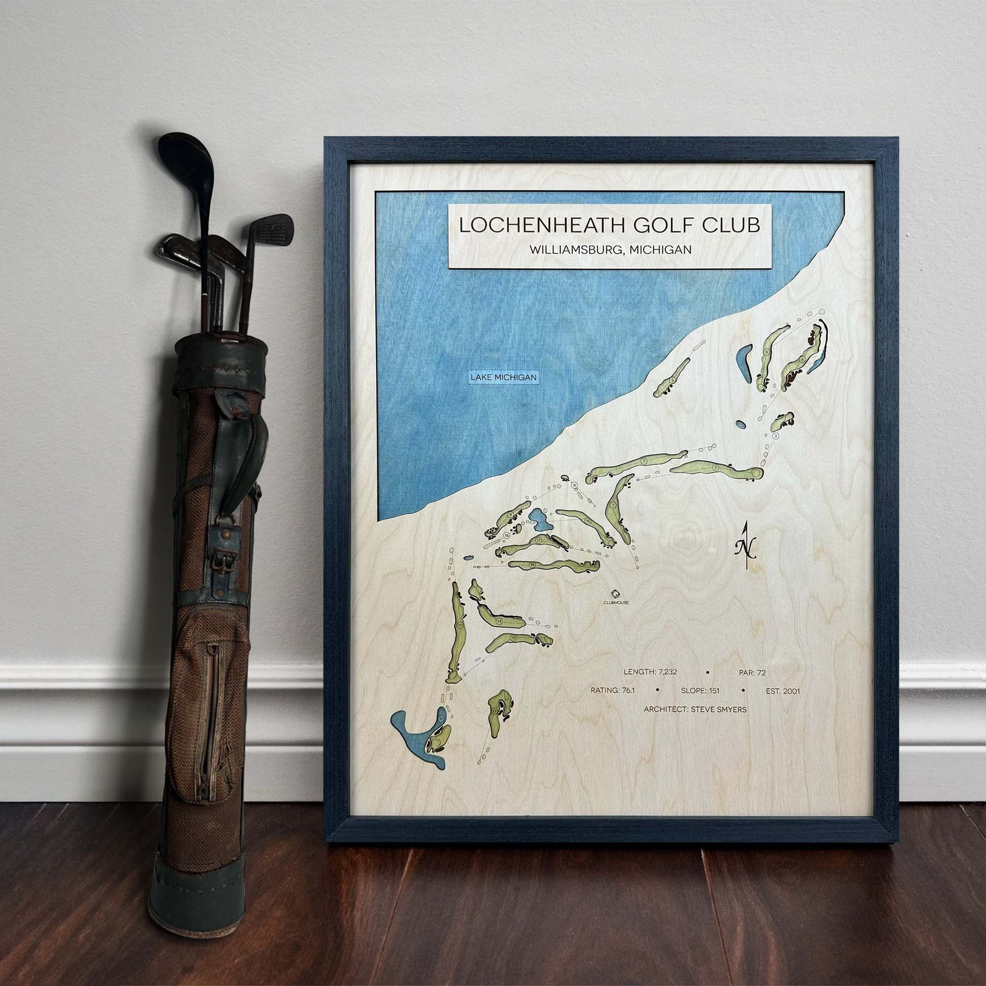 LochenHeath Golf Club Custom Golf Course Map, Golf Art, Golf Wood Sign, Gifts For Golf Lovers