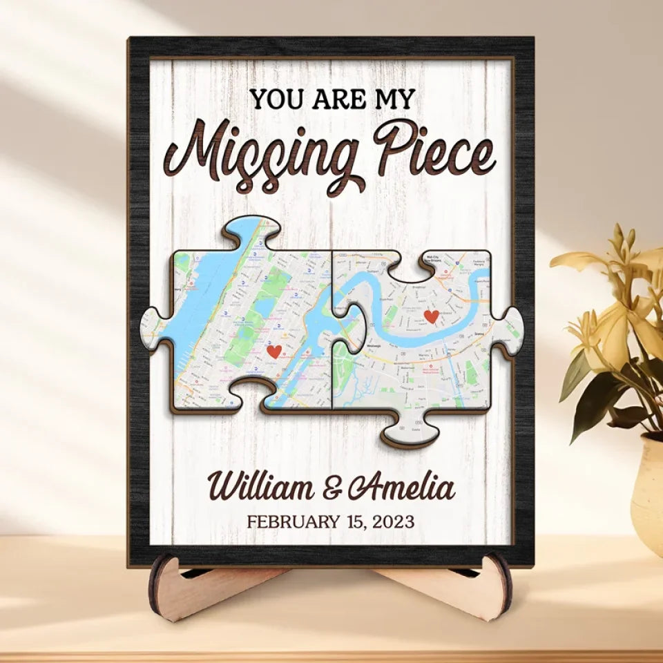 You Are My Missing Piece Wooden Plaque, Couple Puzzle Custom Map Wooden Sign, Personalized Gifts For Couple