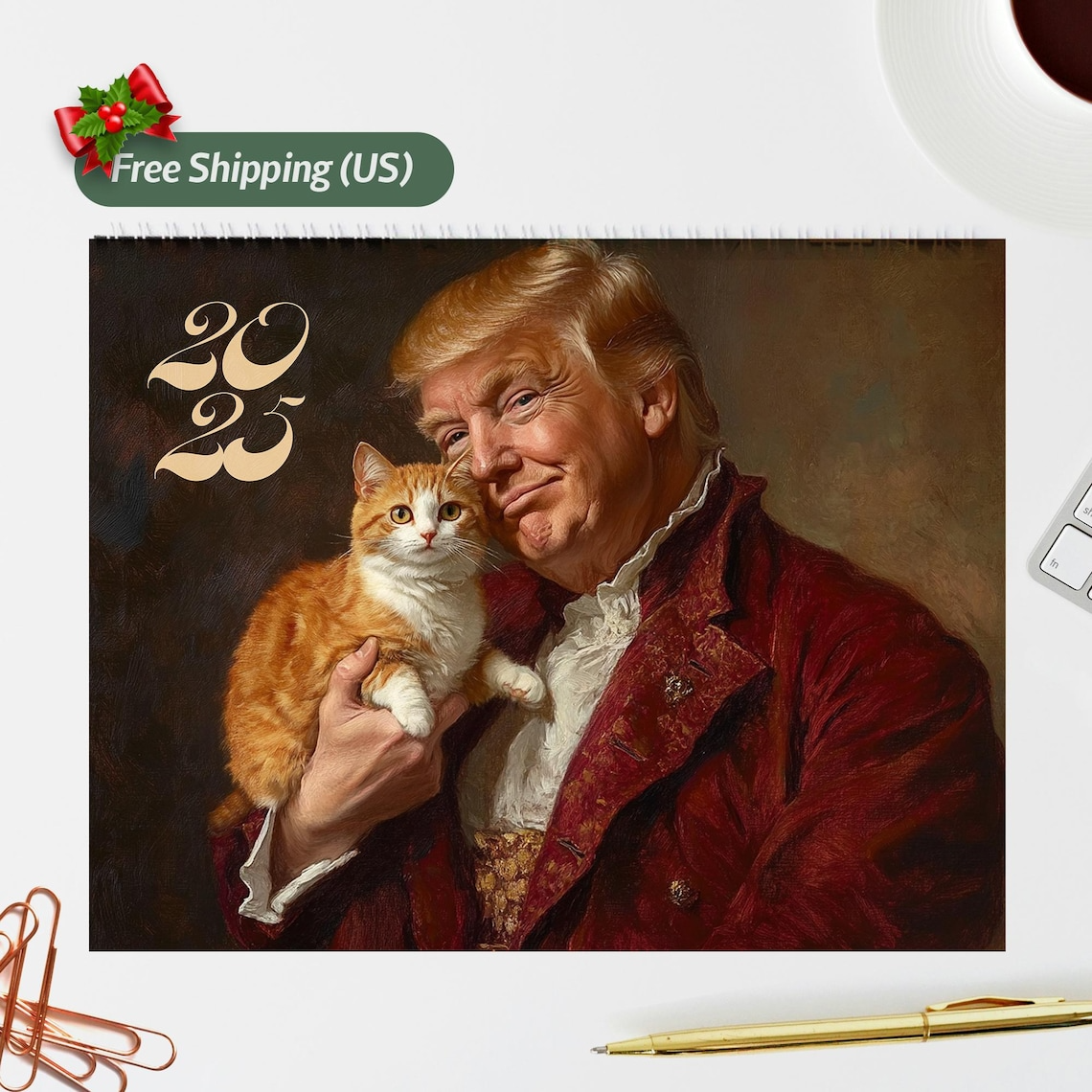 Trump2025 Vintage Calendar, Gag Gift Mag Gift, 47th US President Photo Calendar, Political Humor Calendar, Patriotic Gift