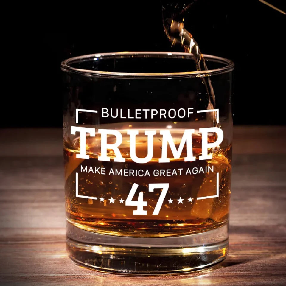 Trump2024 Bulletproof Whiskey Glass, America Great Again Old Fashioned Glass, Cool Christmas Gifts