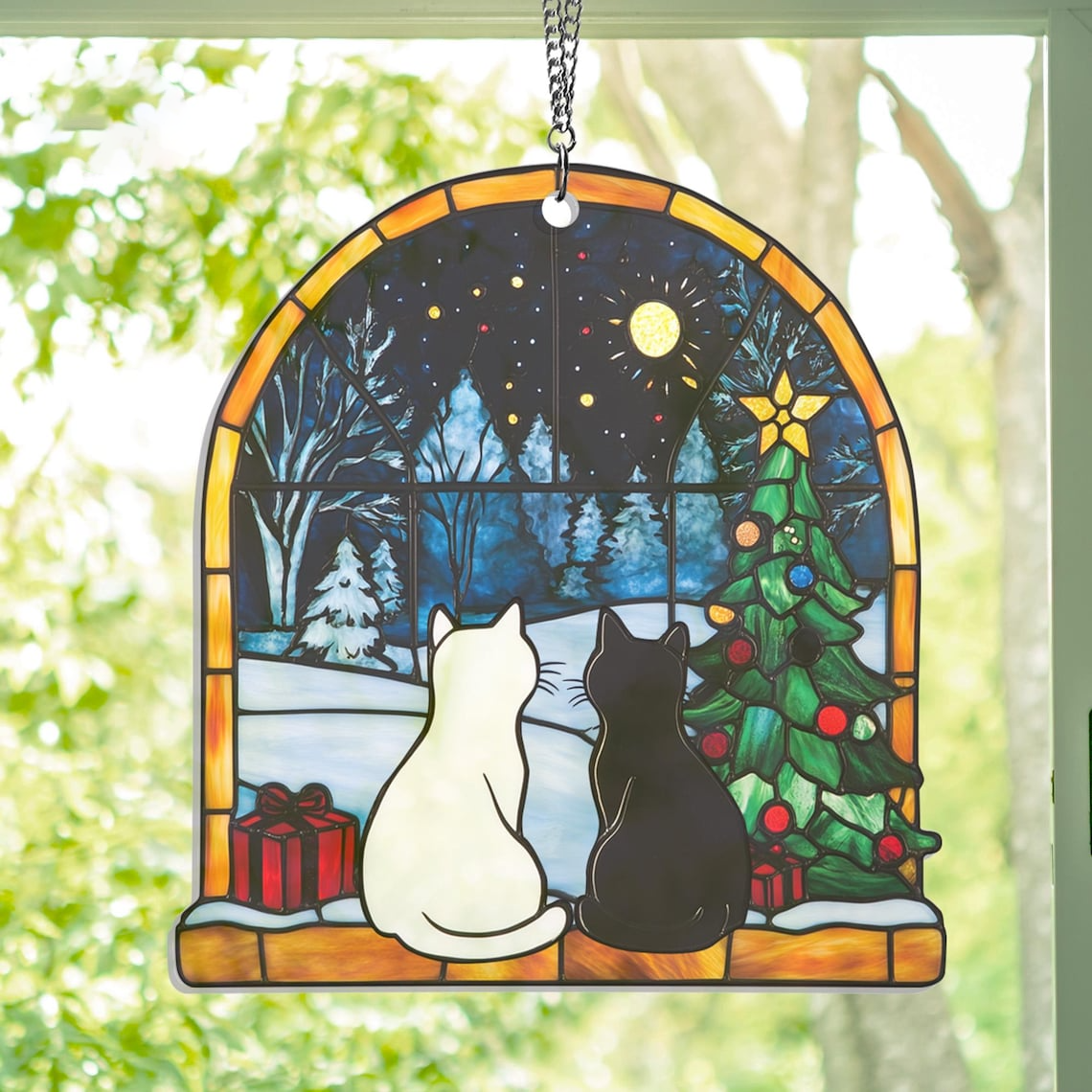 Black Cat White Cat Suncatcher Ornament, Cat Window Ornament, Cat Lover Gift, Cat Christmas Gifts