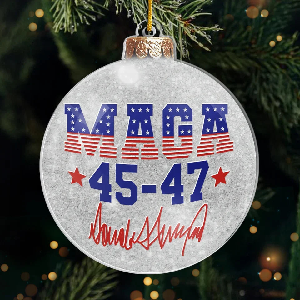 MAGA2024 President 45 and 47 Christmas Ball Acrylic Ornament, Patriotic Christmas Ornaments